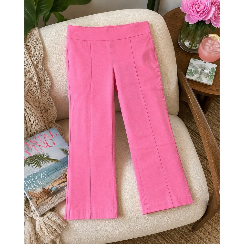 J. McLaughlin Women's Pink Pull-On Stretch Pants Size 14 Cropped Kick Flare - Picture 2 of 10